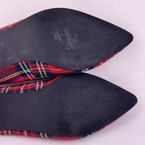 Isaac Mizrahi New York Tartan Red Plaid Slingback Kitten Heels Womens 8 Holiday - Picture 11 of 14